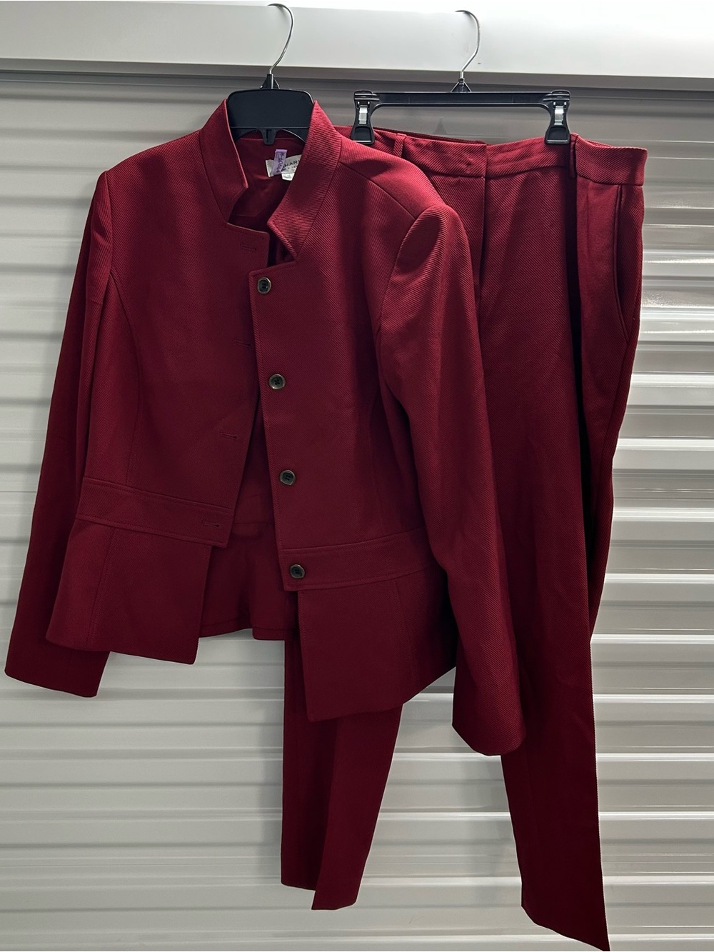 Tahari ASL Burgundy Button-Front Jacket & Pants Suit